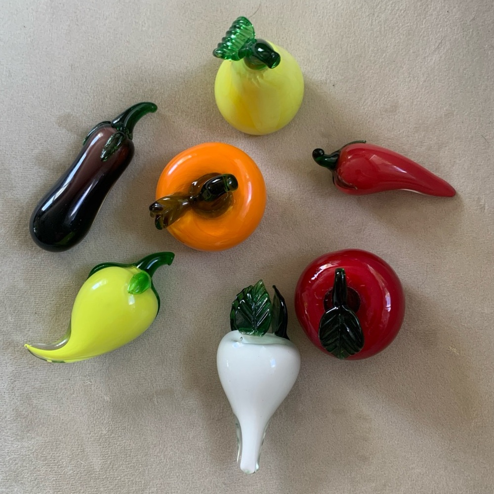Vintage Murano Style ITALY Art Glass Hand-Blown Fruit Veg Colorful Lot 7 pieces